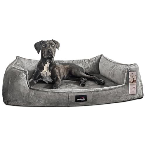 tierlando® Orthopädisches Hundebett Franklin | Hochwertiges Hundesofa | Kuscheliger Teddy-Stoff M+ (90x75 cm) | Farbe: 06 Grau von tierlando