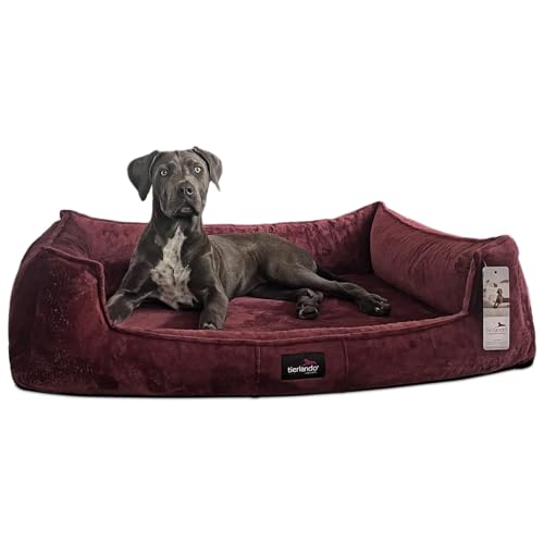 tierlando® Orthopädisches Hundebett Franklin | Hochwertiges Hundesofa | Kuscheliger Teddy-Stoff XL+ (130x100 cm) | 29 Bordeaux von tierlando