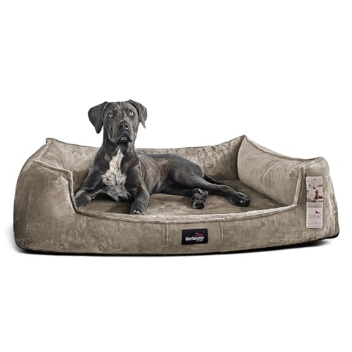 tierlando® Orthopädisches Hundebett Franklin hochwertiges Hundesofa aus kuscheligem Teddy-Stoff Größe: 90x75cm | Farbe: 99 Taupe von tierlando