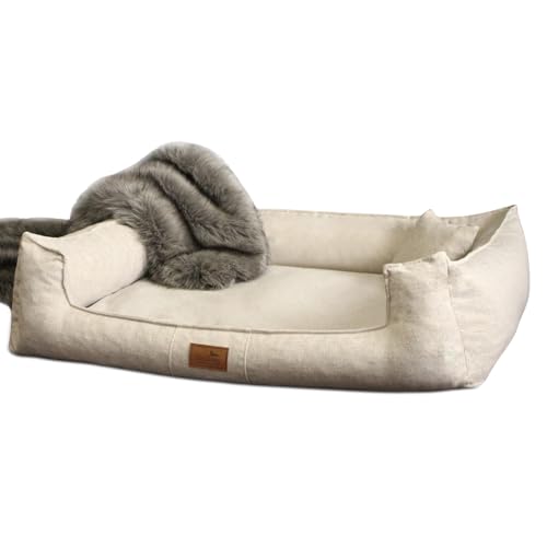 tierlando® Orthopädisches Hundebett GOOFY COUTURE inkl. Matratzenschoner - Abnehmbarer, waschbarer Bezug aus meliertem Möbelstoff - Für mittlere bis sehr große Hunde - Größe: 130x100cm Farbe: 05 Creme von tierlando