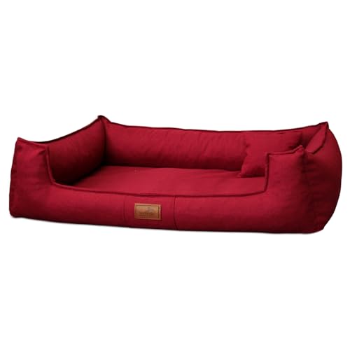 tierlando® Orthopädisches Hundebett Goofy Couture inkl. Matratzenschoner - Abnehmbarer, waschbarer Bezug aus Möbelstoff - Für mittlere bis sehr große Hunde - Größe: 90x75cm Farbe: 04 Dunkelrot von tierlando