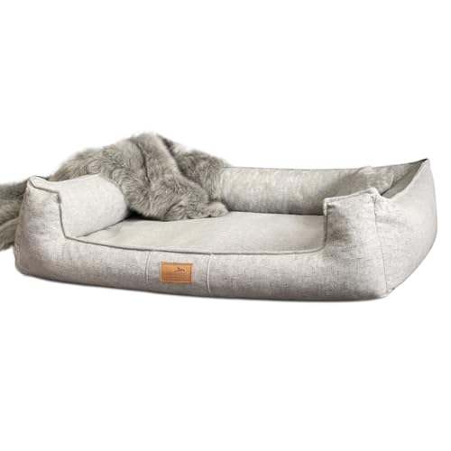 tierlando® Orthopädisches Hundebett Goofy Couture inkl. Matratzenschoner - Abnehmbarer, waschbarer Bezug aus meliertem Möbelstoff - Für mittlere bis sehr große Hunde - Größe: 110x90cm Farbe: 06 Grau von tierlando