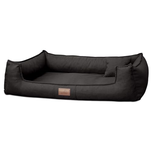 tierlando® Orthopädisches Hundebett Goofy Couture inkl. Matratzenschoner - Abnehmbarer, waschbarer Bezug aus meliertem Möbelstoff - Für mittlere bis sehr große Hunde - Größe: 110x90cm Farbe: Schwarz von tierlando