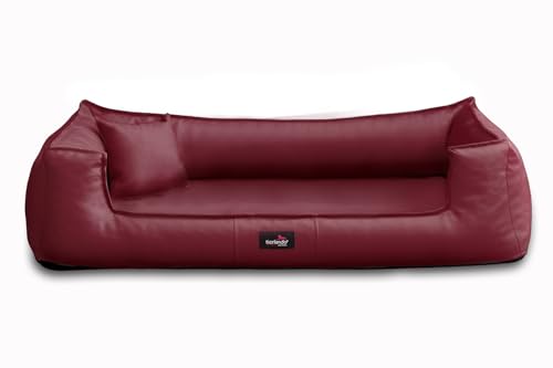 tierlando® Orthopädisches Hundebett Goofy Kunstleder inkl. Matratzenschoner Mittelgroße und Große Hunde Hundesofa Gr. M+ 90cm Rot von tierlando