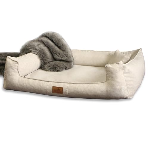 tierlando® Orthopädisches Hundebett Goofy inkl. Matratzenschoner für mittelgroße, große und sehr große Hunde, Möbelstoff, Waschbar Hundesofa Hundekörbchen | Creme | G3-A-05 von tierlando