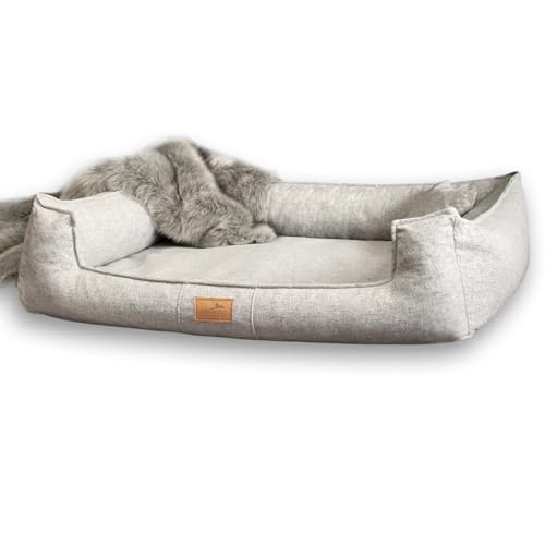 tierlando® Orthopädisches Hundebett Goofy inkl. Matratzenschoner für mittelgroße, große und sehr große Hunde, Möbelstoff, Waschbar Hundesofa Hundekörbchen | Hellgrau | G3-A-06 von tierlando