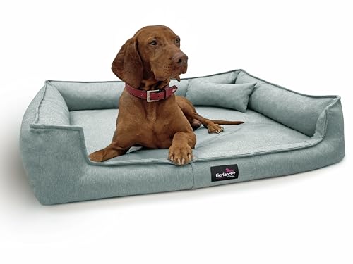 tierlando® Orthopädisches Hundebett Gustav Scandi CHIC | XXL Hundesofa eleganter Bezug waschbar, herausnehmbar, Mobile Matratze Größe: 110x90cm | Farbe: 63 Seegrau von tierlando