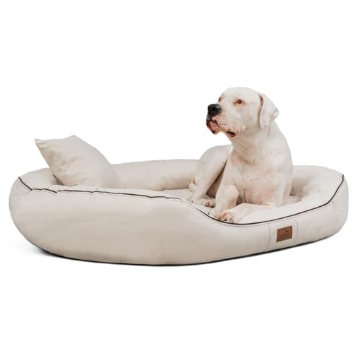 tierlando® Orthopädisches Hundebett Marlon Nonplusultra mit formstabiler Visco Plus Matratze, extra weicher Velours-Bezug Größe: 140x105cm | Farbe: 05 Creme von tierlando