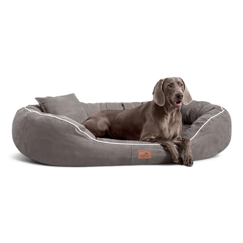 tierlando® Orthopädisches Hundebett Marlon Nonplusultra mit formstabiler Visco Plus Matratze, extra weicher Velours-Bezug Größe: 140x105cm | Farbe: 06 Grau von tierlando