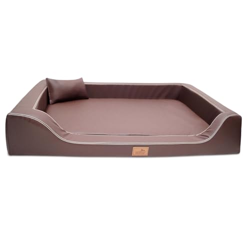 tierlando® Orthopädisches Hundebett Melody Latex Kunstleder Anti-Haar (MDY4-LL | 100x75 cm (Innen 85x60 cm), 01 | Braun) von tierlando