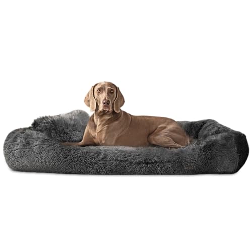 tierlando® Orthopädisches Hundebett Pedro Shaggy – kuschelig, flauschig, waschbar, herausnehmbar Langer Plüsch, Langflor Größe: 160x110cm | Farbe: 02 Graphit von tierlando