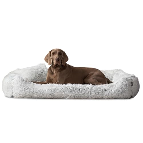 tierlando® Orthopädisches Hundebett Pedro Shaggy – kuschelig, flauschig, waschbar, herausnehmbar Langer Plüsch, Langflor Größe: 160x110cm | Farbe: 20 Weißgrau von tierlando