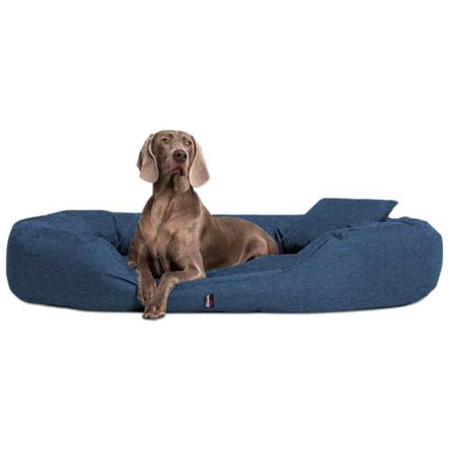 tierlando® Orthopädisches Hundebett Sammy – Robuster Polyester, Dicke Umrandung, Größe L–XXXXL, waschbares Hundesofa für mittelgroße und große Hunde (Polyester | XXL 140 cm, 25 Leinenlook Navyblau) von tierlando