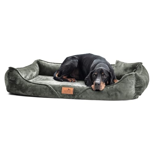 tierlando® Orthopädisches Hundebett Tyson | Kuscheliges und Flauschiges XXL Hundesofa | Waschbar | Memory Foam L+ | Olive von tierlando