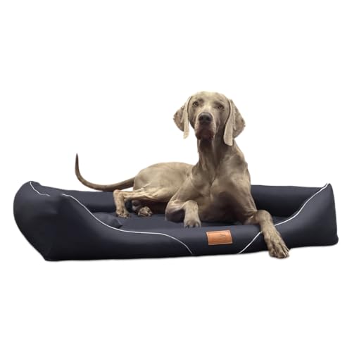 tierlando® Orthopädisches Hundebett William Easy-Clean | Luxus Hundesofa Kunstleder | Allergiker Anti-Haar | Memory Foam M+ | Schwarz von tierlando