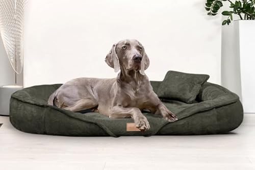 tierlando® Orthopädisches Hundebett Xenia | Kuschelig Flauschiges Hundesofa | Waschbar | Memory Foam XXL | Olive von tierlando