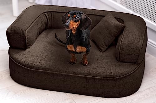 tierlando® Orthopädisches Hundesofa LOTTE VISCO Plus Webstoff meliert Hundebett Größe: 80x60cm | Farbe: 01 Braun von tierlando
