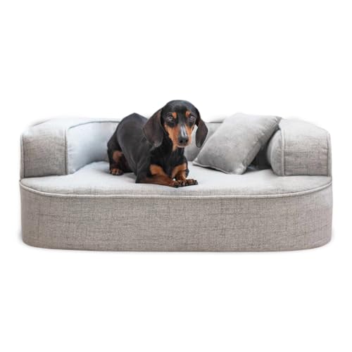tierlando® Orthopädisches Hundesofa LOTTE VISCO Plus Webstoff meliert Hundebett Größe: 80x60cm | Farbe: 06 Grau von tierlando