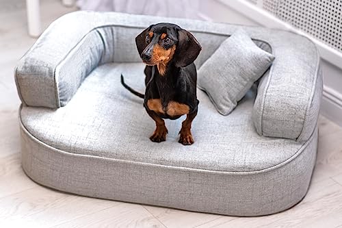 tierlando® Orthopädisches Hundesofa LOTTE VISCO Plus Webstoff meliert Hundebett Größe: 100x80cm | Farbe: 06 Grau von tierlando