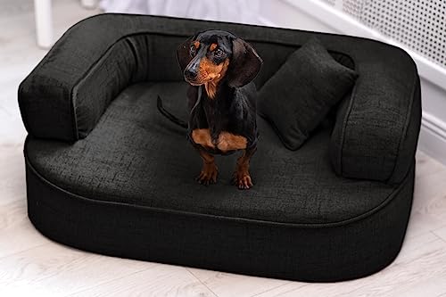 tierlando® Orthopädisches Hundesofa LOTTE VISCO Plus Webstoff meliert Hundebett Größe: 120x90cm | Farbe: 03 Schwarz von tierlando