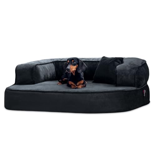 tierlando® Orthopädisches Hundesofa Sharleen VISCO Plus Hundebett kuscheliger Teddystoff Größe: 80x60cm | Farbe: 40 Anthrazit von tierlando