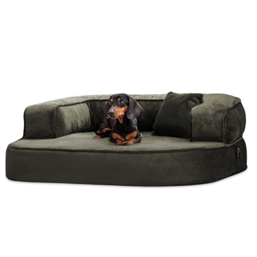 tierlando® Orthopädisches Hundesofa Sharleen VISCO Plus Hundebett kuscheliger Teddystoff Größe: 100x80cm | Farbe: 26 Olivgrün von tierlando