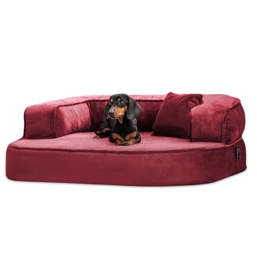 tierlando® Orthopädisches Hundesofa Sharleen VISCO Plus Hundebett kuscheliger Teddystoff Größe: 120x90cm | Farbe: 29 Bordeaux von tierlando