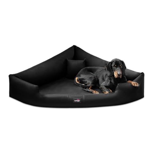 tierlando® Trivia | Orthopädisches Hundebett Pflegeleichtes Kunstleder Visco Eckbett Eckhundebett M+ | Schwarz von tierlando