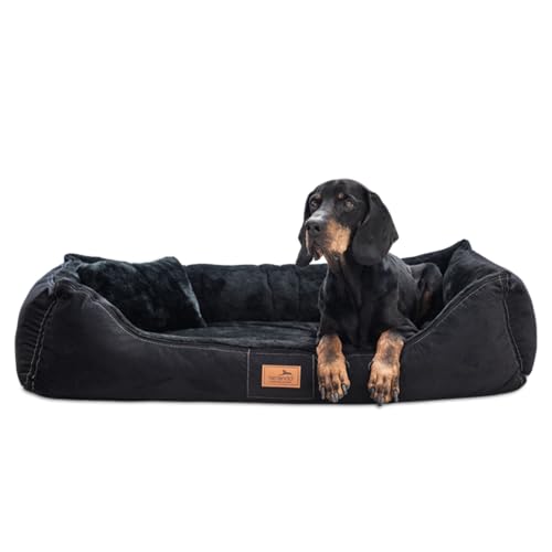 tierlando® Ultraweiches orthopädisches Hundebett Floyd High-Tech Velours/Plüsch (FYD4 | 100 x 75 cm, 03 | Schwarz) von tierlando