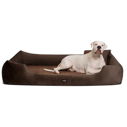 tierlando® Vincent Orthopädisches Hundebett | High-Tech-Velours Triton und Cord: edel und samtig weich | Mittel bis übergroß | Hundesofa Hundekorb Hundekissen (VI5 | 130 cm, 01 Braun) von tierlando