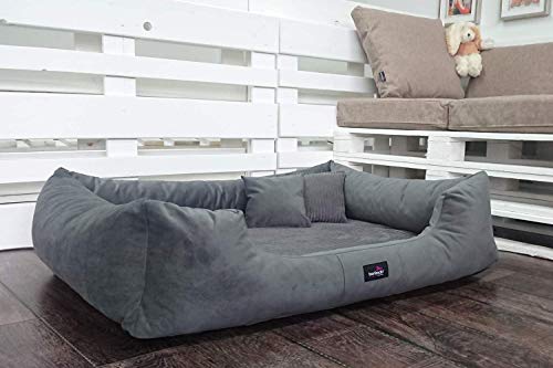 tierlando® Vincent Orthopädisches Hundebett | High-Tech-Velours Triton und Cord: edel und samtig weich | Mittel bis übergroß | Hundesofa Hundekorb Hundekissen (VI5 | 130 cm, 02 Graphit) von tierlando