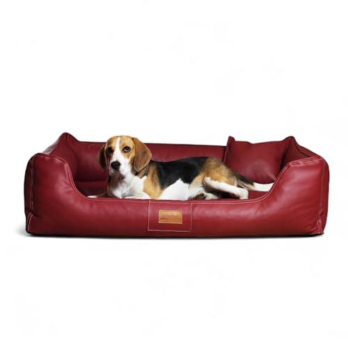 tierlando Maddox Komfort Hundebett Hundesofa Kunstleder S - XXL Größe: MN5-LL 120cm | Farbe: 04 Bordeaux von tierlando