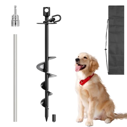 tinnmao Robuster Hunde-Auslaufpfahl, 360° drehbar, Spiralanker aus Metall für den Hof, geeignet für große Hunde bis zu 68 kg, für Outdoor-Camping von tinnmao