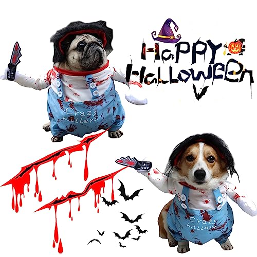 tinysiry Halloween Cosplay Tödliche Hundekleidung, Haustiere Cosplay mit Perücke, Haustier Halloween Party Dress Up Cosplay Kostüm für kleine mittelgroße Hunde Katzen S von tinysiry