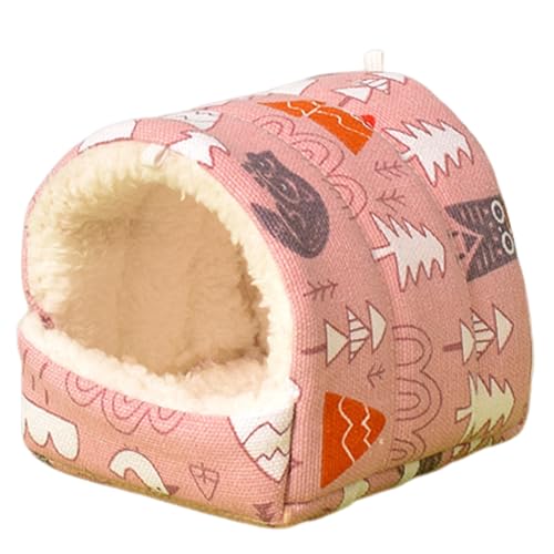 tinysiry Hamsterbett für den Winter, Mini-Hamster-Schlafnest aus Baumwolle, warmes Hamsternest mit niedlichem Cartoon-Muster, Meerschweinchenhaus, Hamsterversteck für kleine Tiere Pink XL 1 von tinysiry