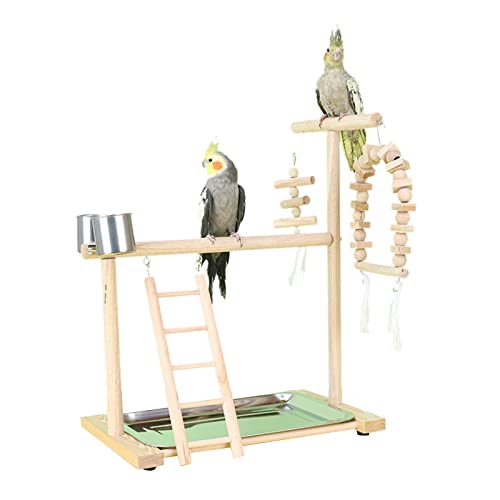 Vogelsitzstange Papageien Spielständer Nymphensittiche Spielständer Spielzeug mit Leiter Kauspielzeug Fütterungstassen Übung und Spielen für Vögel Vogelspielplatz Natürliche Sitzstange Ständer mit von tixoacke