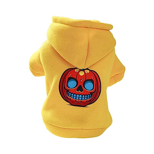 tixoacke Hundekleidung Kleines Haustier Halloween Druck Kapuzenpullover Bichon Welpe 2-Bein Sweatshirt Welpe Frühlingsmode Kleidung Kürbis Schädel Haustierkleidung von tixoacke