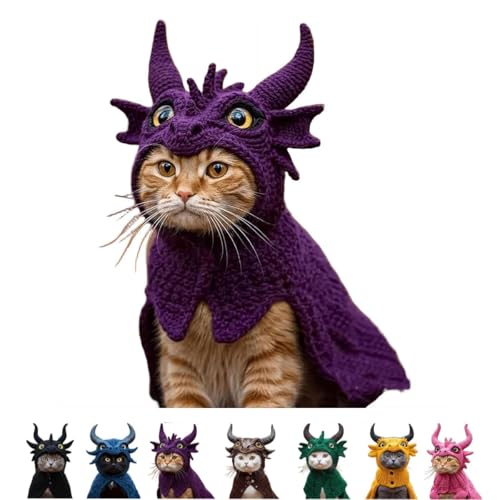 DIY Drachen Katze Hoodie Set, Katzenhut Drache Hoodie Niedliche Drache Cosplay Kleidung für Katzen Weiche Haustier Hoodie mit Hörnern Kätzchen Drachen Kostüm für Haustier Welpen Kätzchen Urlaub von tkerinse