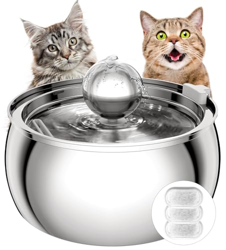TOMXCUTE Katzenbrunnen,4L Trinkbrunnen für Katze aus Edelstahl mit Spielzeugball-Design,Spülmaschinenfest,Ultra-Leise Katzentrinkbrunnen mit 3 Kohlefilter und 1 Schwamm,für mehrfache TOMXCUTE Katzenbrunnen,4L Trinkbrunnen für Katze aus Edelstahl mit Spielzeugball-Design,Spülmaschinenfest,Ultra-Leise Katzentrinkbrunnen mit 3 Kohlefilter und 1 Schwamm,für mehrfache von tomxcute