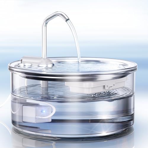 Tomxcute Glas Katzenbrunnen - 108oz/3.2L Ultra-Leiser Trinkbrunnen, Elegante & Leicht zu Reinigende Katzenbrunnen aus Glas für Katzen, Kleine Hunde und Mehrere Haustiere von tomxcute