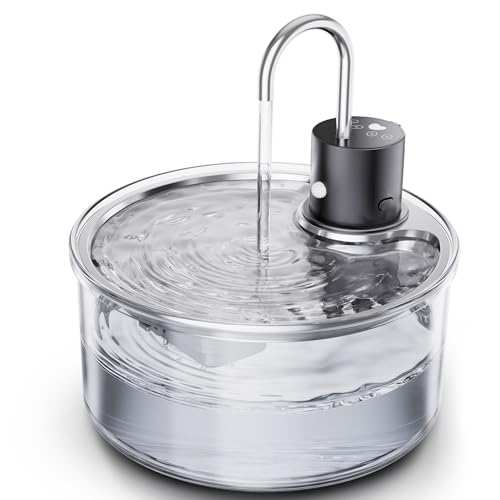 Tomxucte Trinkbrunnen für Katze Kabellos 3,2L, Katzenbrunnen Glas mit Bewegungsmelder, 5000mAh Wiederaufladbarer Batteriebetriebener Katzentrinkbrunnen für Katzen, Hunde und Mehrere Haustiere von tomxcute