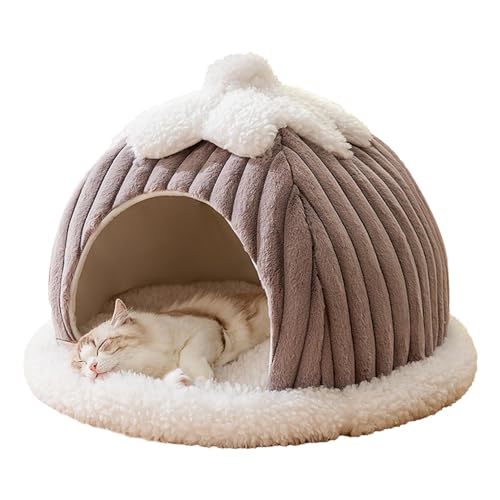 Katzenbetten für Wohnungskatzen – Verdickte Katzenhöhle halbgeschlossenes Hundebett aus Plüsch – Katzenbett mit waschbaren Kissen – waschbares Katzenbettzelt für Katzen und kleine Hunde von tongfeng