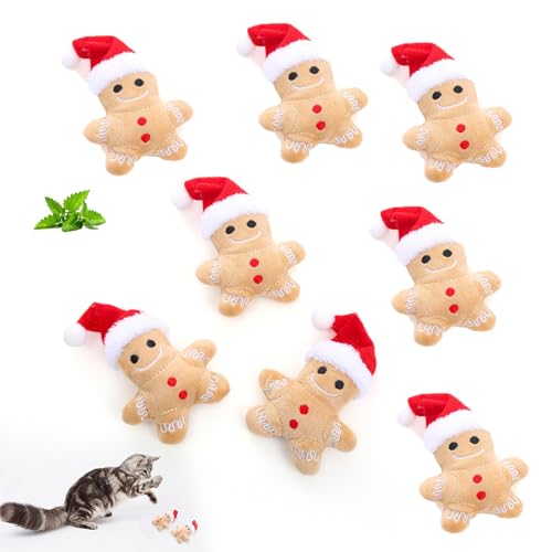 tongfeng Lebkuchen Katzenspielzeug - Der Weihnachtslebkuchenmann Interaktives Katzenspielzeug - Katze Beißspielzeug Weihnachten Lebkuchenmann Plüschtier Für Innen Und Außen Katzen von tongfeng