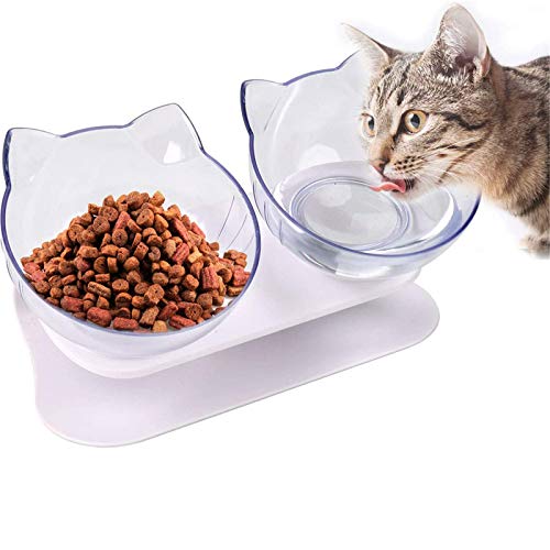 tonguk Katzenschalen, doppelte Katzenschale 15 ° geneigt, Mehrzweckschale für Hundefutter und Wasserzufuhr, Katzenfutterschalen, transparent von tonguk