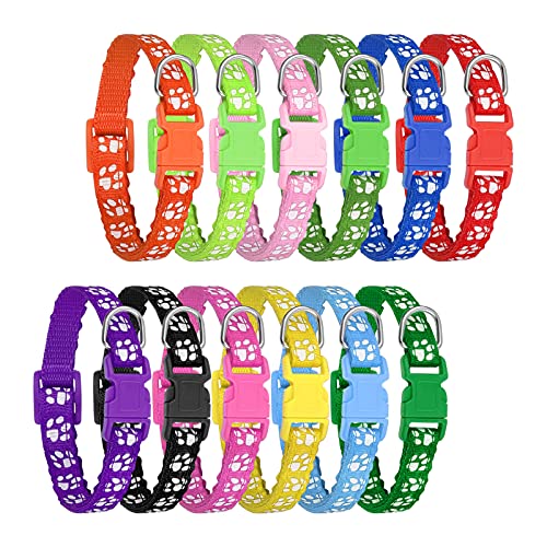 tonyg-p 12 Stück Welpenhalsbänder Welpen ID Kragen Einstellbare Schnellverschluss Reflektierende Haustier Halsband Katzenhalsbänder Weiches Nylon Verstellbar für kleine Hunde (M,21-32cm) von tonyg-p