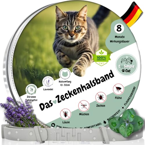tooSimple Das Zeckenhalsband für Katzen 100% Pflanzliches Premium Öl Wirkungsvoller Schutz gegen Zecken Flöhe Mücken Läuse Ungeziefer - 8 Monate Wirkungsdauer von tooSimple