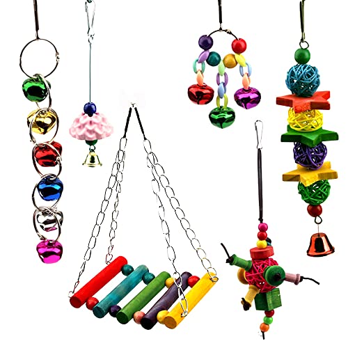 tooloflife Papageien-Käfig-Spielzeug, Vogelschaukel zum Aufhängen, Glocke, Spielzeug für Wellensittiche, Nymphensittiche, Finken, kleine Sittiche, 6 Stück von tooloflife