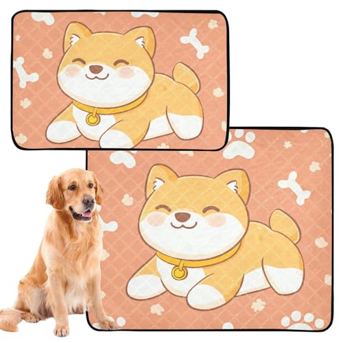 3 Stück Hunde-Urinierteppich, waschbar, rutschfest, für Auto und Flugzeug, 50,8 x 61 cm, Shiba Inu Bone Hund, Orange von tplaotee