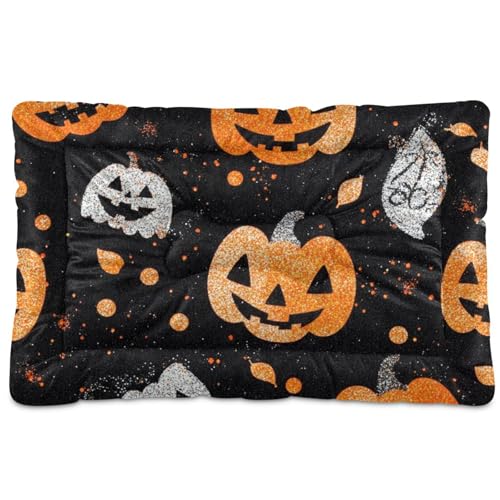Halloween-Schlafmatratze mit glitzerndem Kürbis, waschbar, weich, bequem, rutschfeste Unterseite, für mittelgroße und große Hunde, 91,4 x 61 cm Halloween-Schlafmatratze mit glitzerndem Kürbis, waschbar, weich, bequem, rutschfeste Unterseite, für mittelgroße und große Hunde, 91,4 x 61 cm von tplaotee