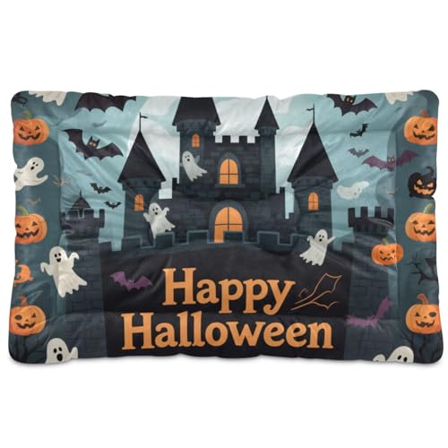 Happy Halloween Hundebett, waschbar, weich, rutschfest, für große, mittelgroße und kleine Hunde, 91,4 x 61 cm, Schwarz von tplaotee